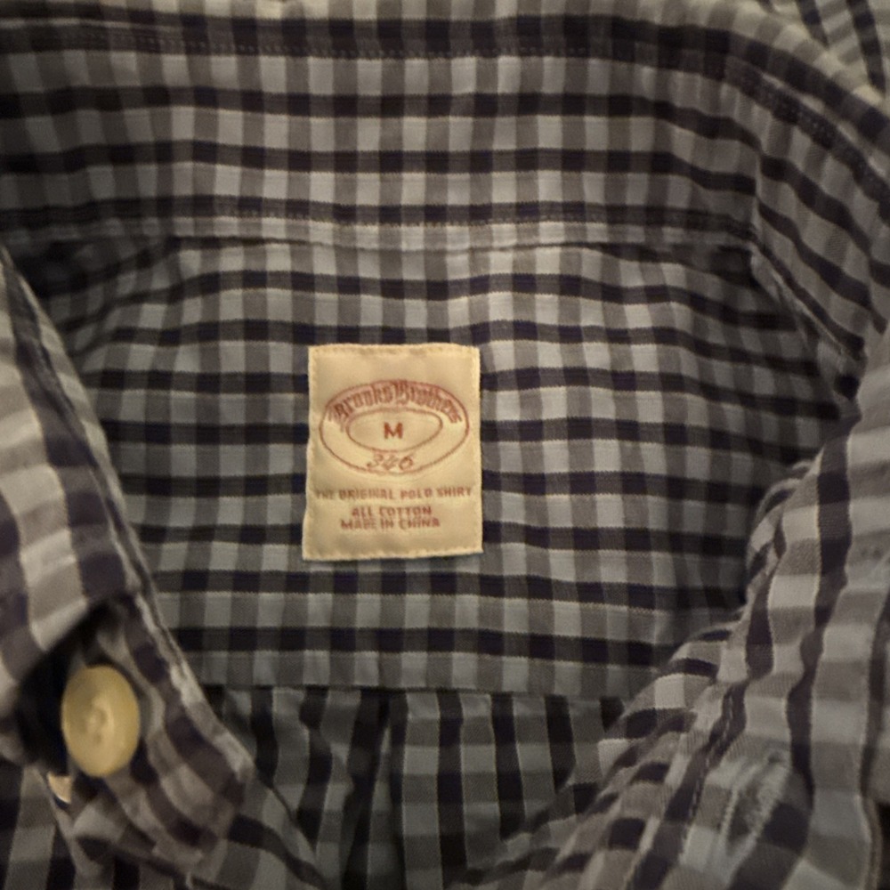 BROOKS BROTHERS 346 The Original Polo Shirt Men's Medium Blue Plaid Preppy EUC - Picture 6 of 7